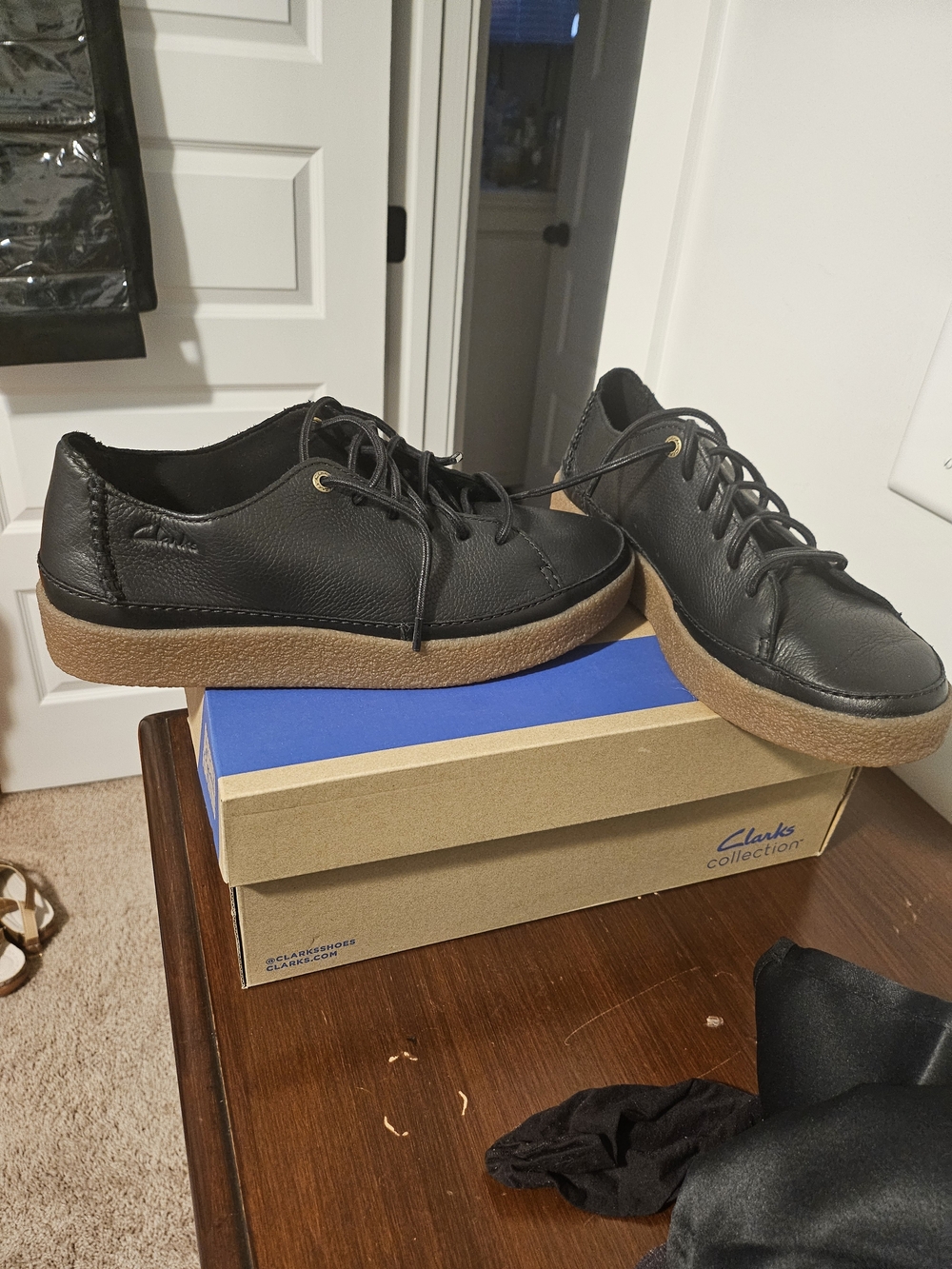 Clarks Men’s Black Leather Casual Sneakers with Gum Sole